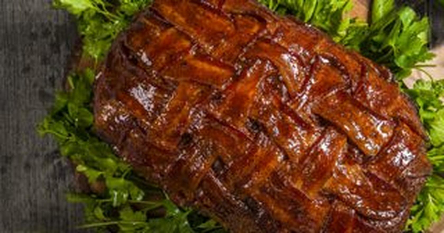 Baked Bacon-Weaved Honey Bourbon-Glazed Meatloaf